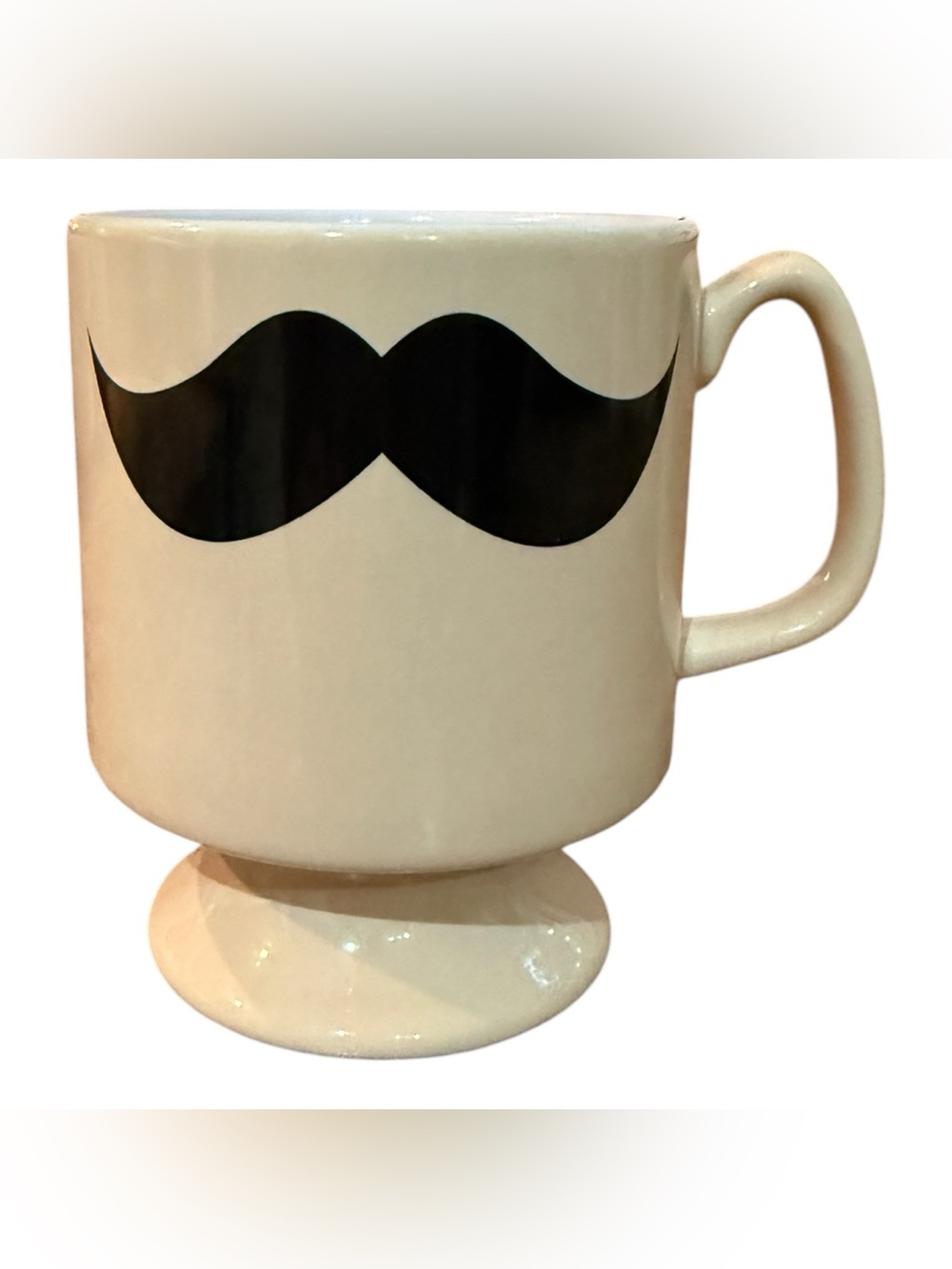 PrintRun Mustache Pedestal Mug in Cream w/ Handle